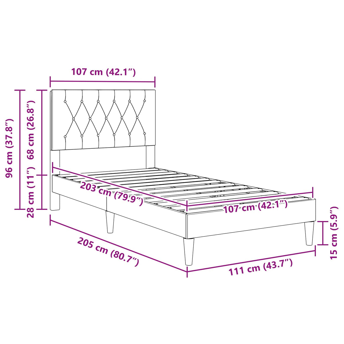 Bed Frame with Headboard Dark Grey 107 x 203 cm Velvet