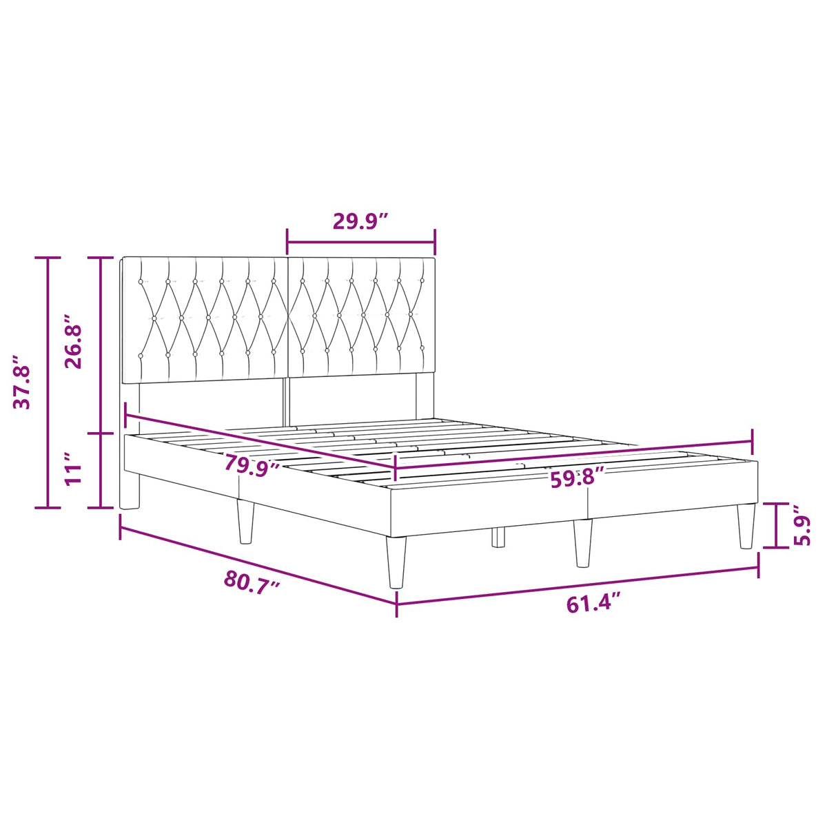 Bed Frame with Headboard Dark Grey 153 x 203 cm Velvet