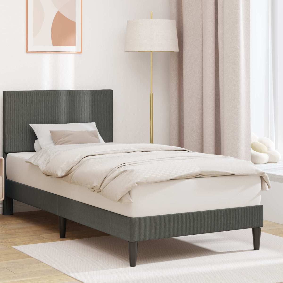 Bed Frame with Headboard Dark Grey 107 x 203 cm Corduroy Fabric