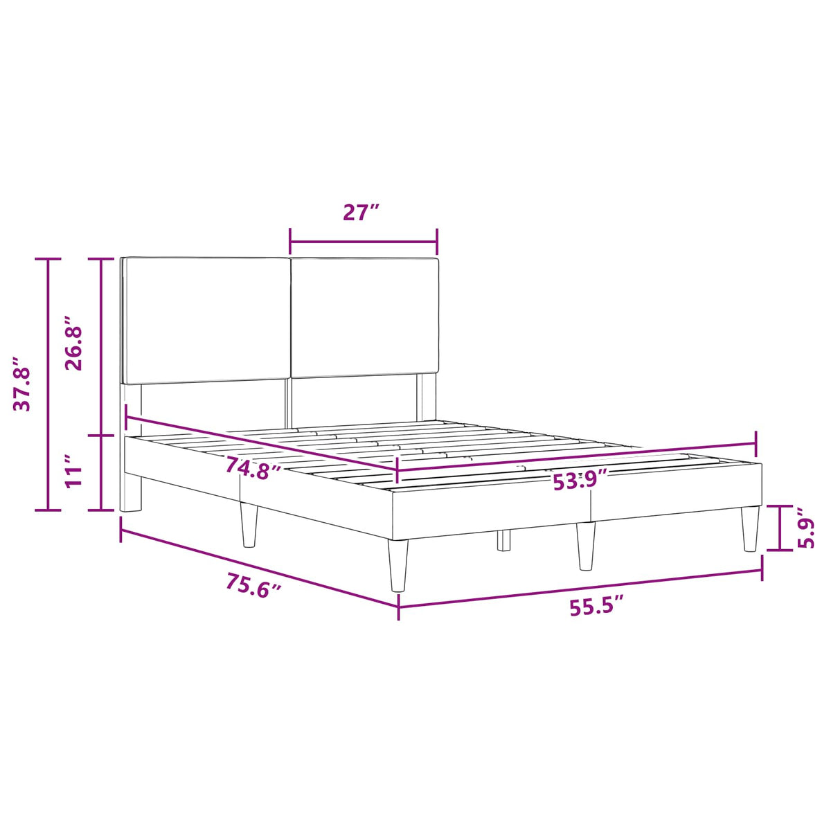 Bed Frame with Headboard Dark Grey 137 x 190 cm Corduroy Fabric