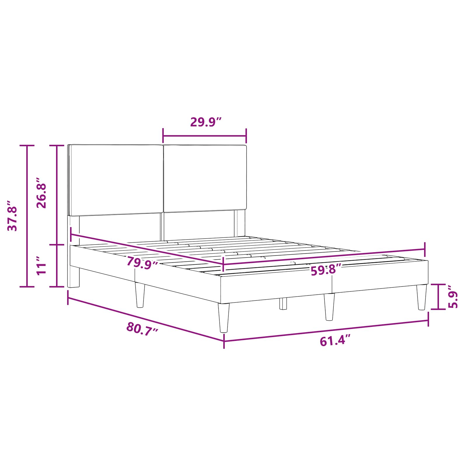 Bed Frame with Headboard Dark Grey 153 x 203 cm Corduroy Fabric