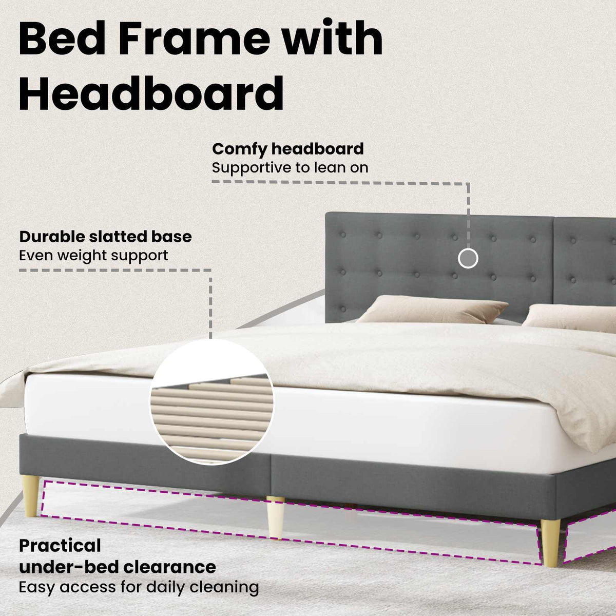 Bed Frame with Headboard Dark Grey 180 x 200 cm Fabric
