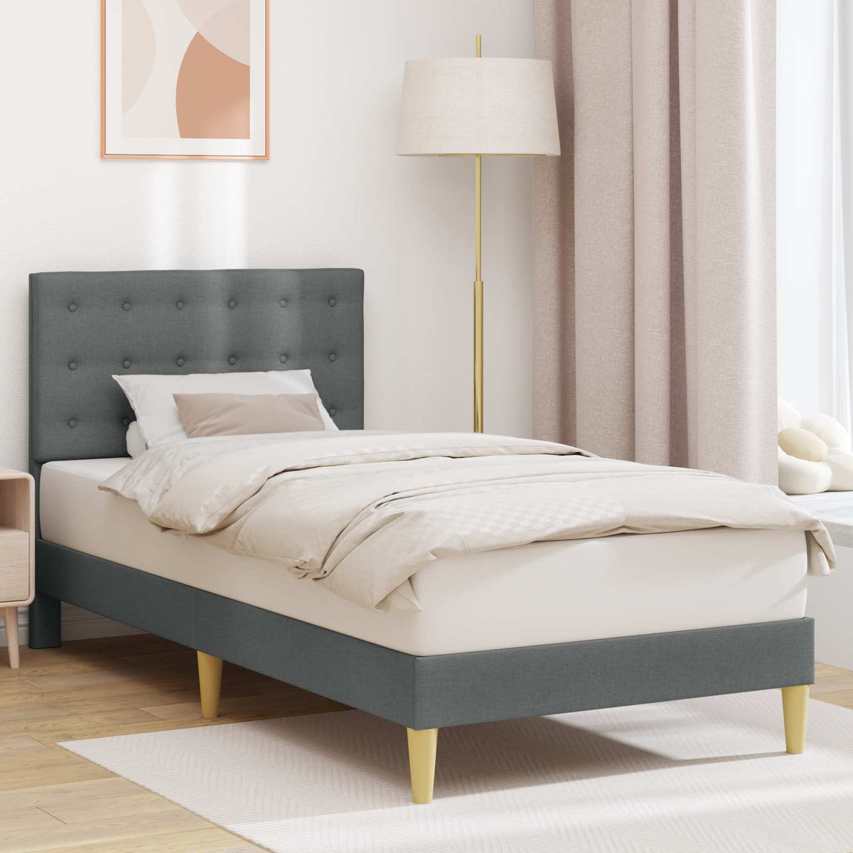 Bed Frame with Headboard Dark Grey 107 x 203 cm Fabric