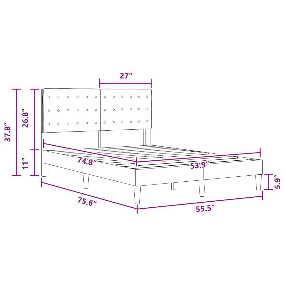 Bed Frame with Headboard Dark Grey 137 x 190 cm Fabric