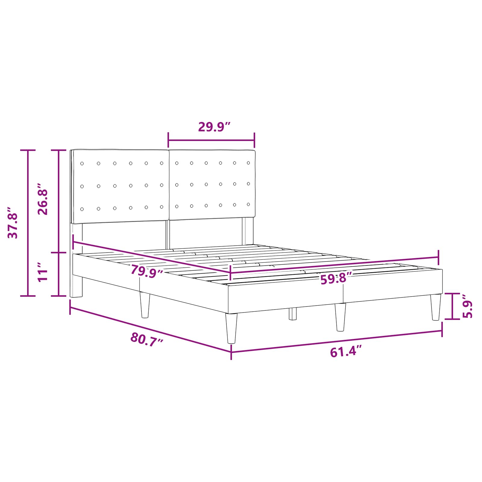 Bed Frame with Headboard Dark Grey 153 x 203 cm Fabric