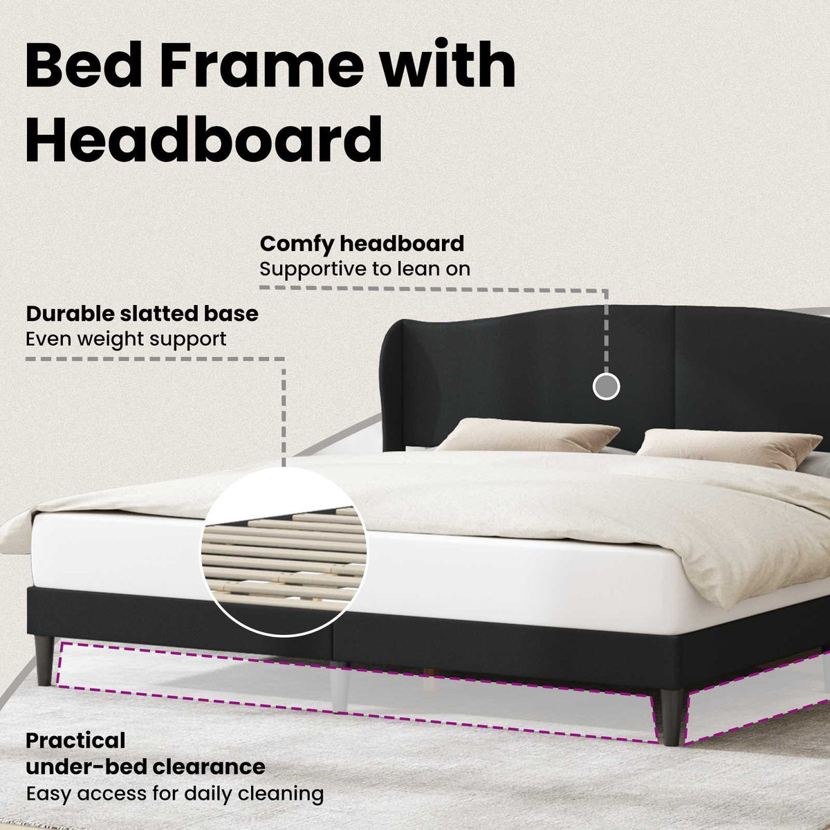 Bed Frame with Headboard Black 180 x 200 cm Faux Leather