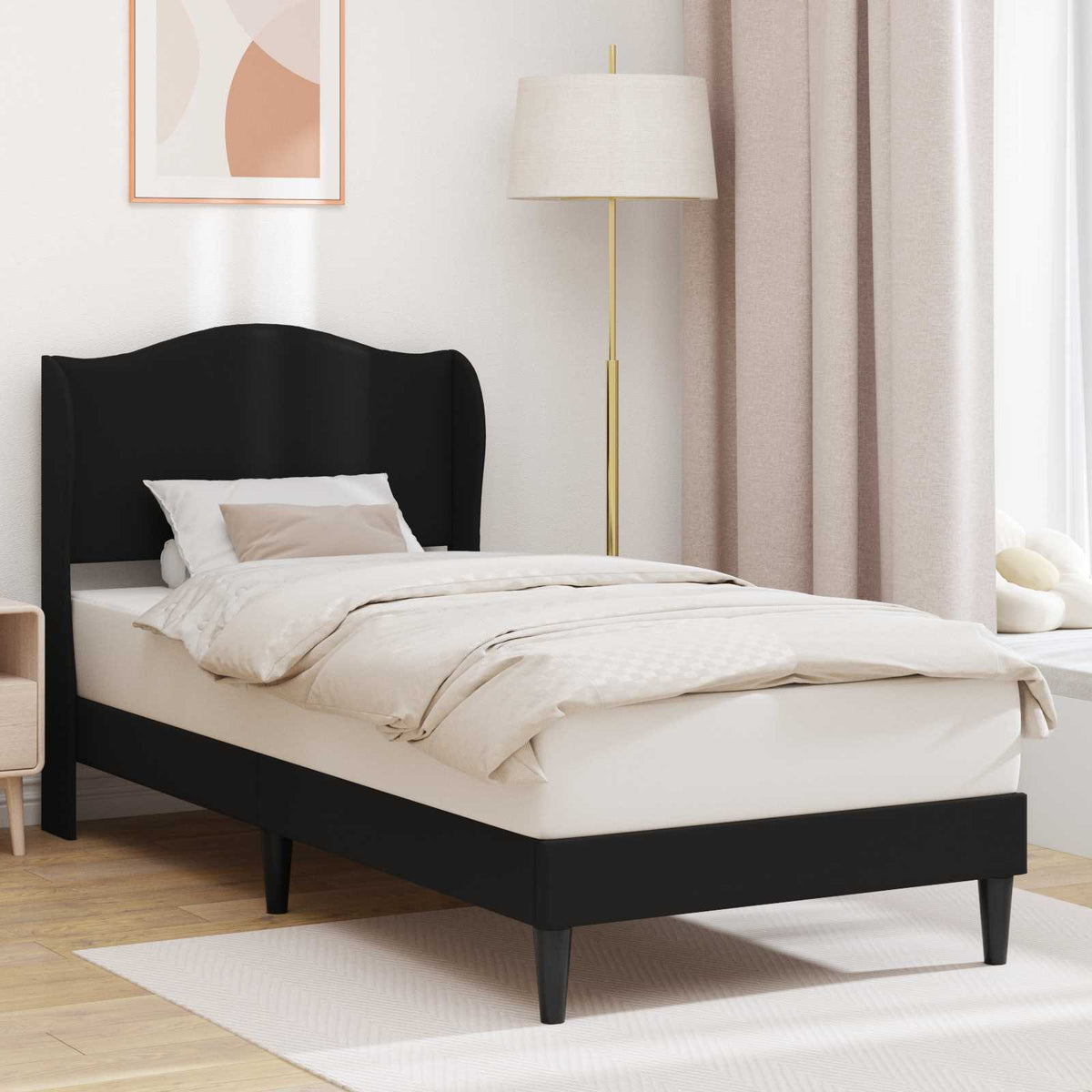 Bed Frame with Headboard Black 107 x 203 cm Faux Leather
