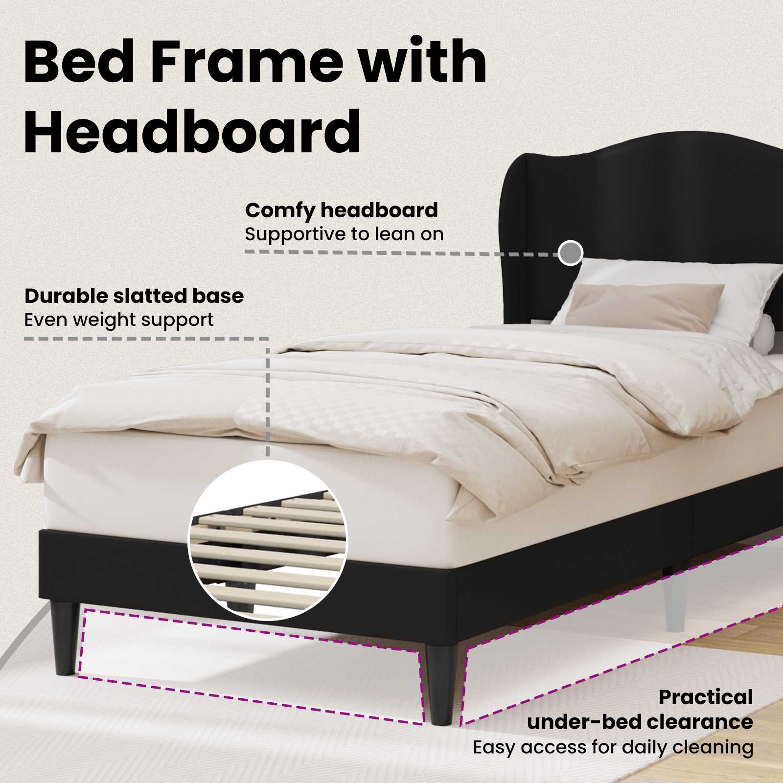 Bed Frame with Headboard Black 107 x 203 cm Faux Leather