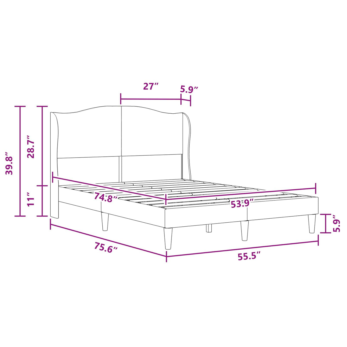Bed Frame with Headboard Black 137 x 190 cm Faux Leather
