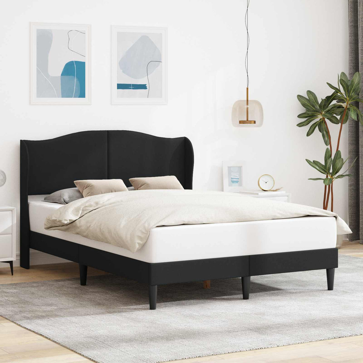 Bed Frame with Headboard Black 152 x 203 cm Faux Leather