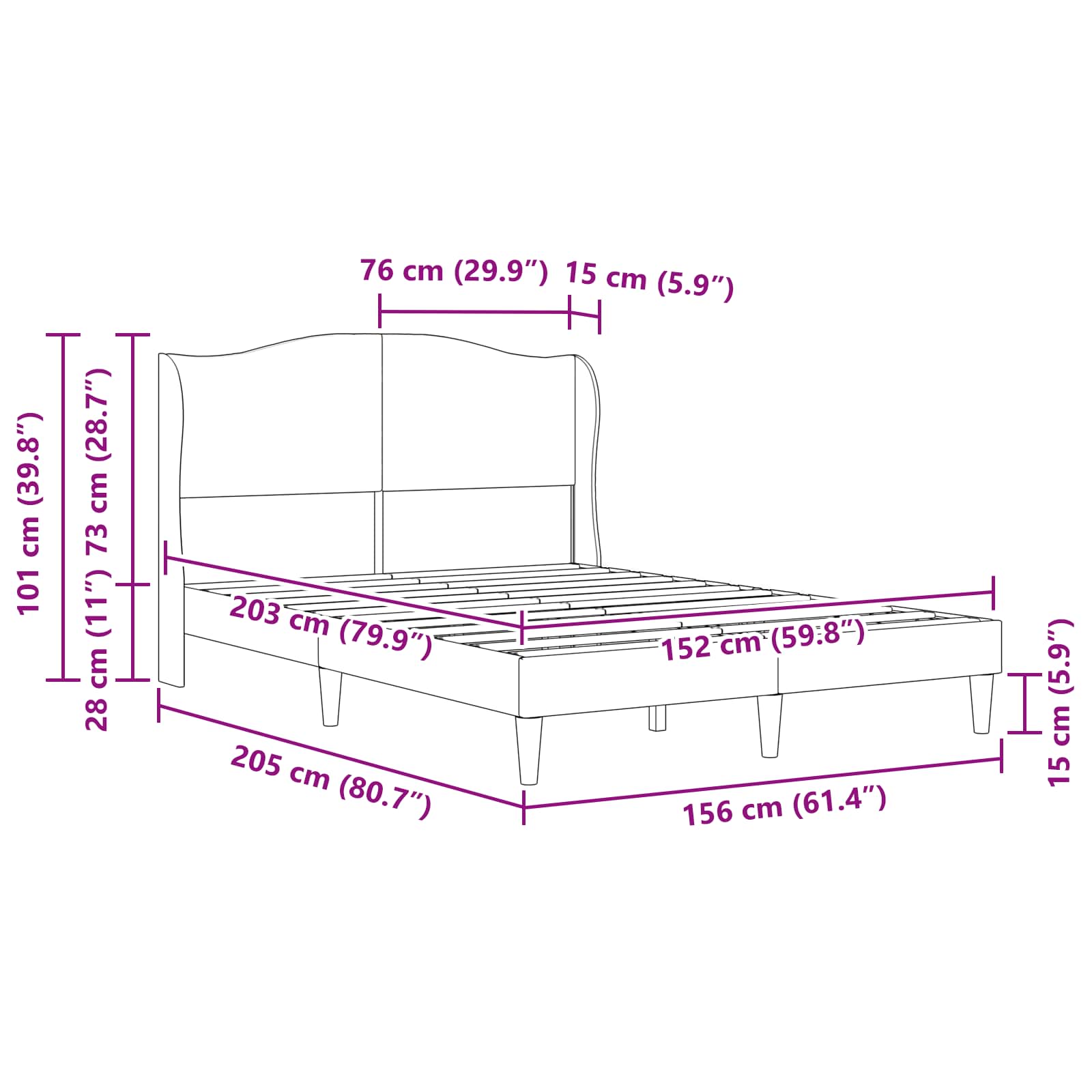 Bed Frame with Headboard Black 152 x 203 cm Faux Leather