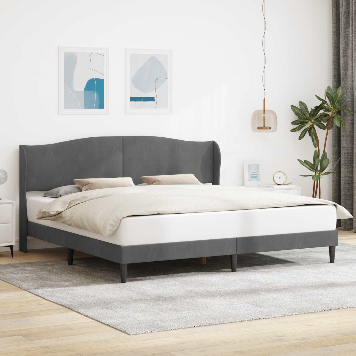 Bed Frame with Headboard Dark Grey 180 x 200 cm Velvet