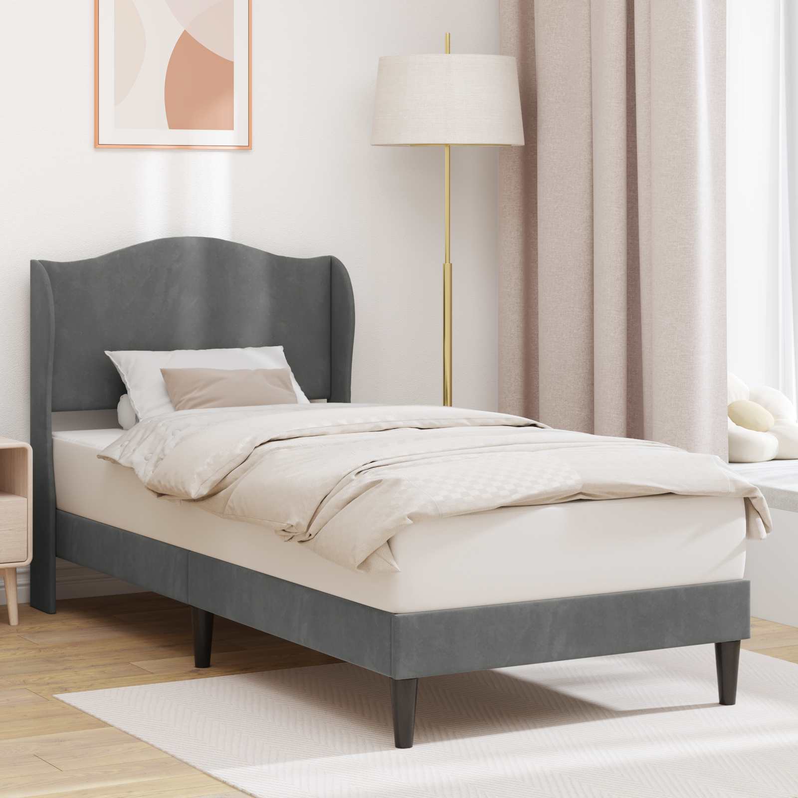 Bed Frame with Headboard Dark Grey 107 x 203 cm Velvet