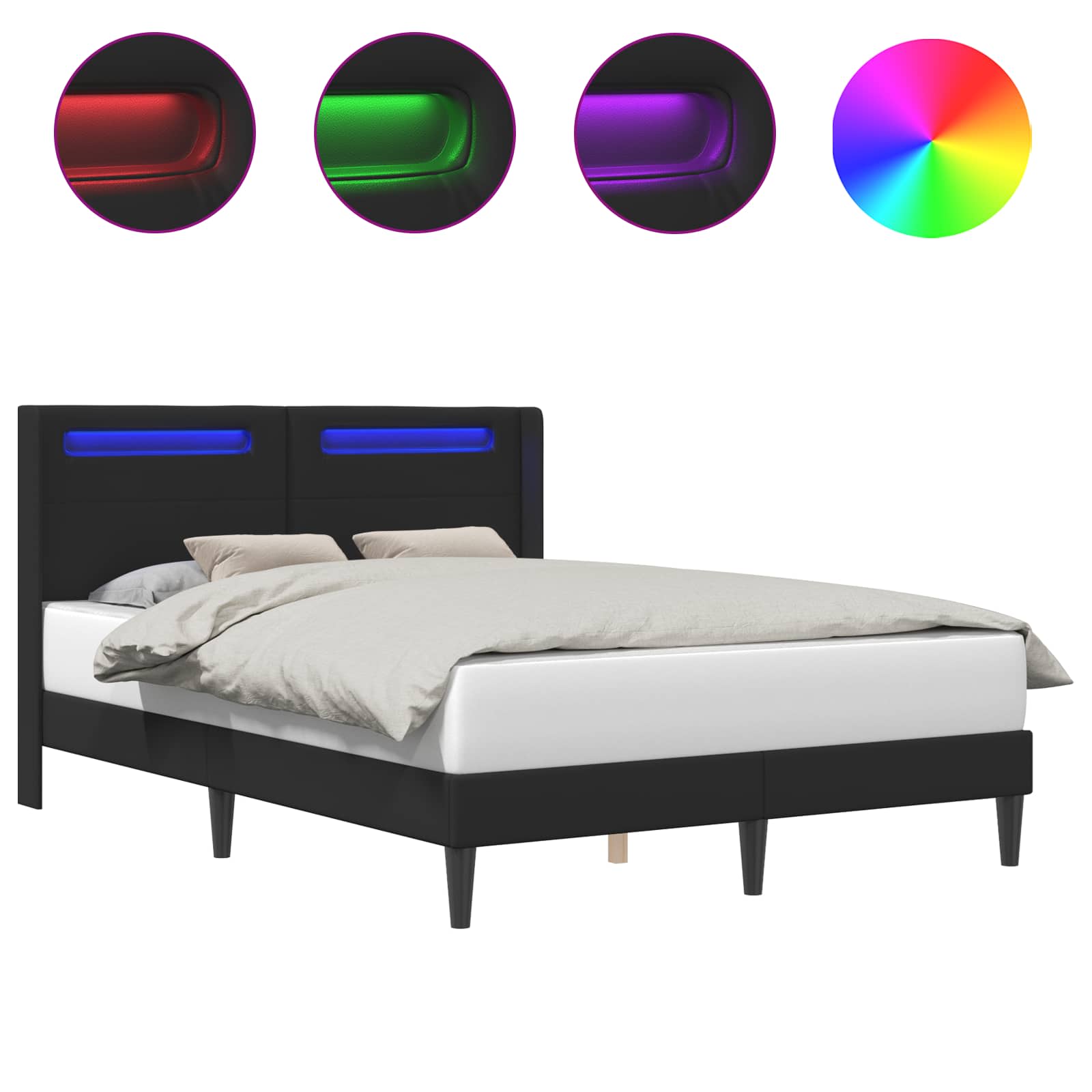 Bed Frame with LED Strip Lights Black 137 x 190 cm Faux Leather
