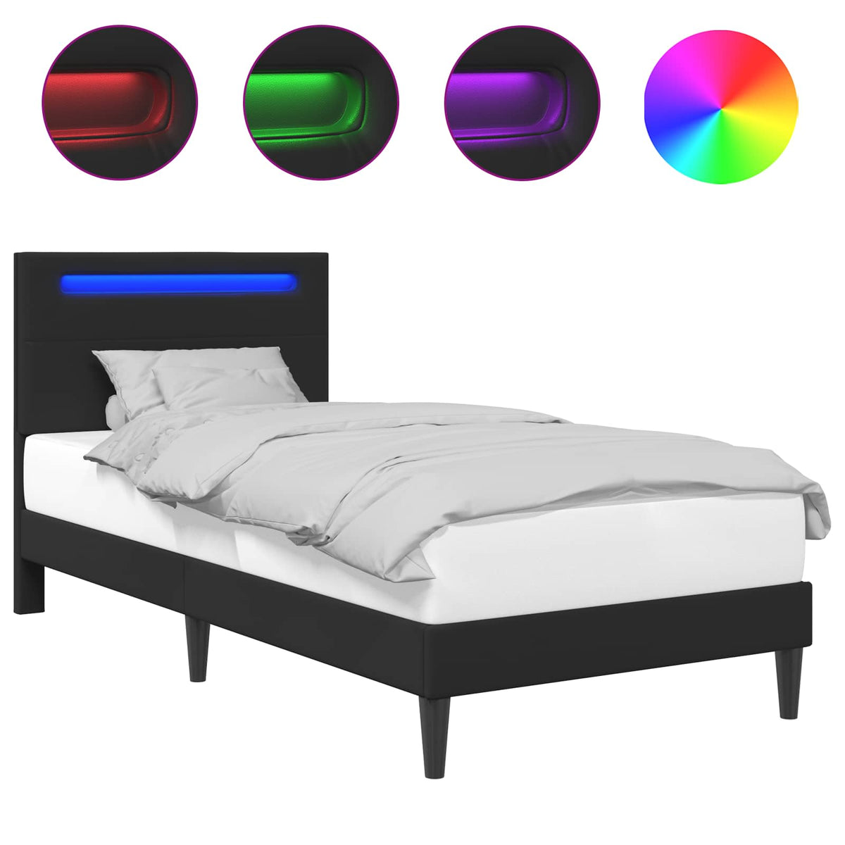 Bed Frame with LED Strip Lights Black 107 x 203 cm Faux Leather