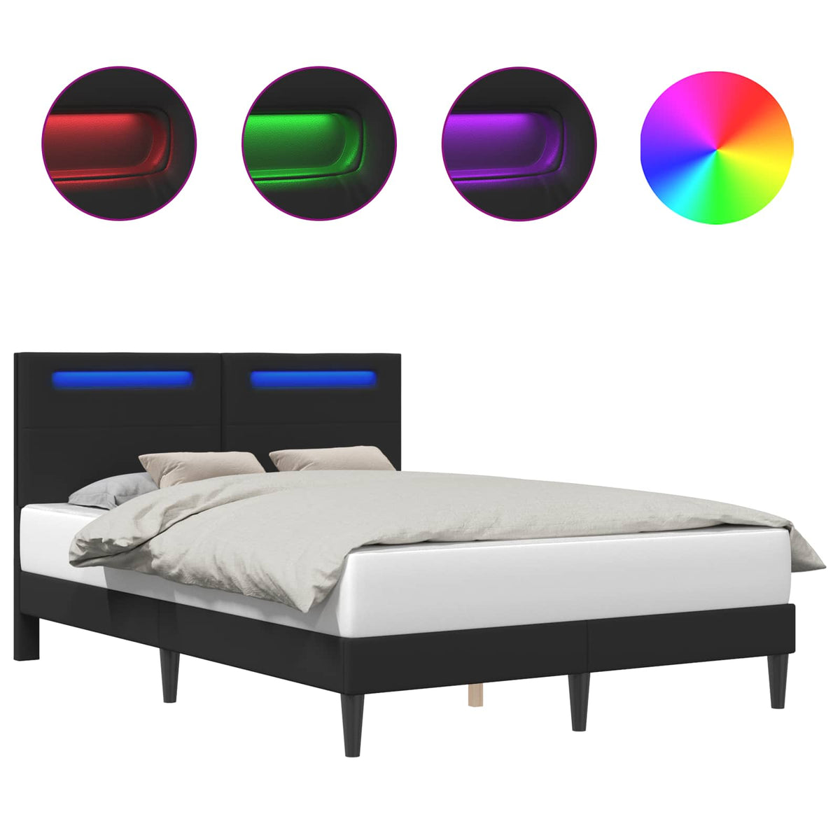 Bed Frame with LED Strip Lights Black 137 x 190 cm Faux Leather