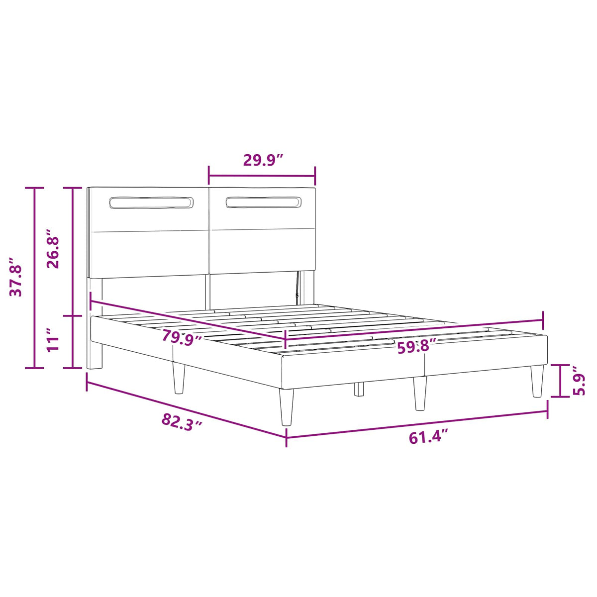 Bed Frame with LED Strip Lights Black 153 x 203 cm Faux Leather