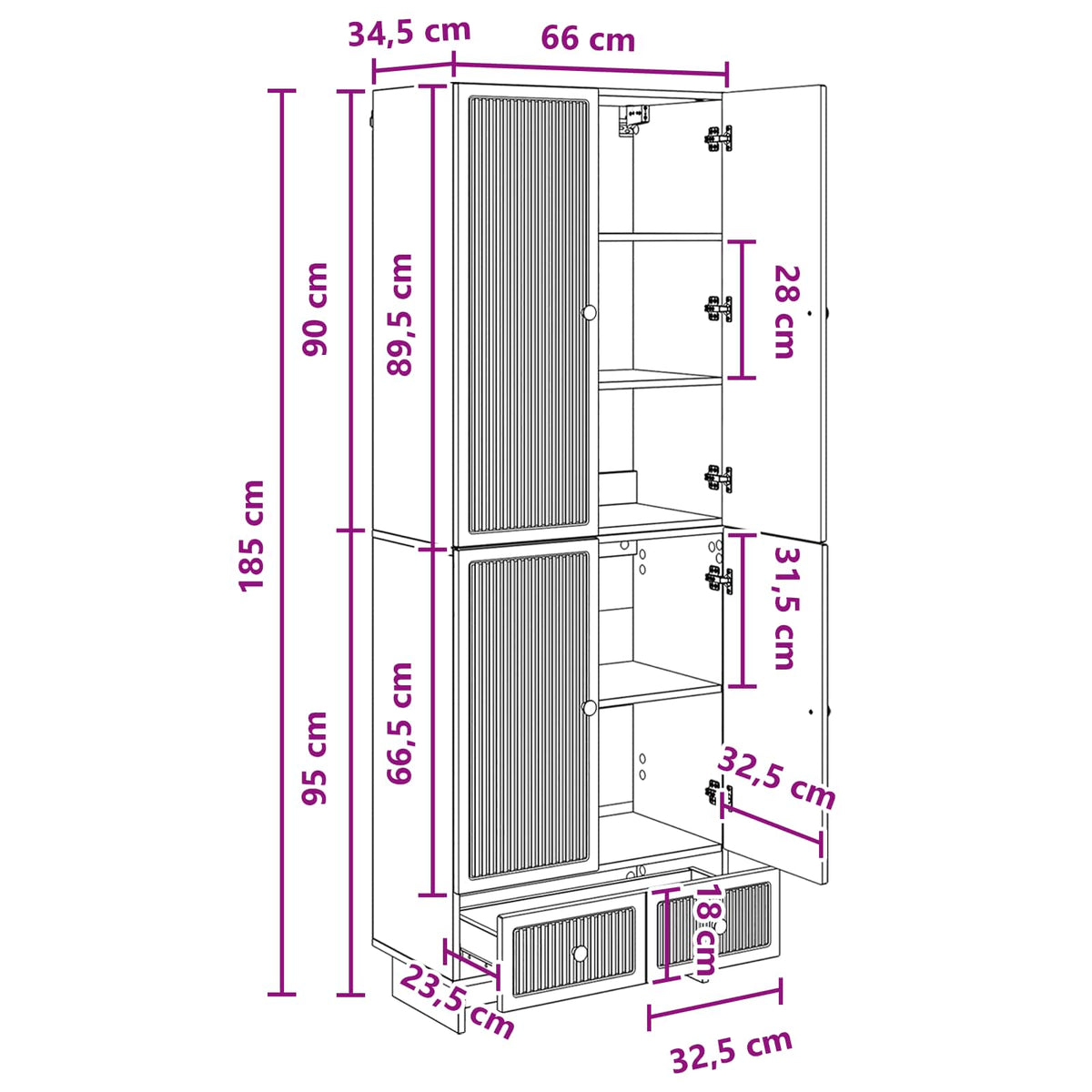 Cabinet Set 2 pcs White 66 x 34.5 x 95 cm Engineered Wood