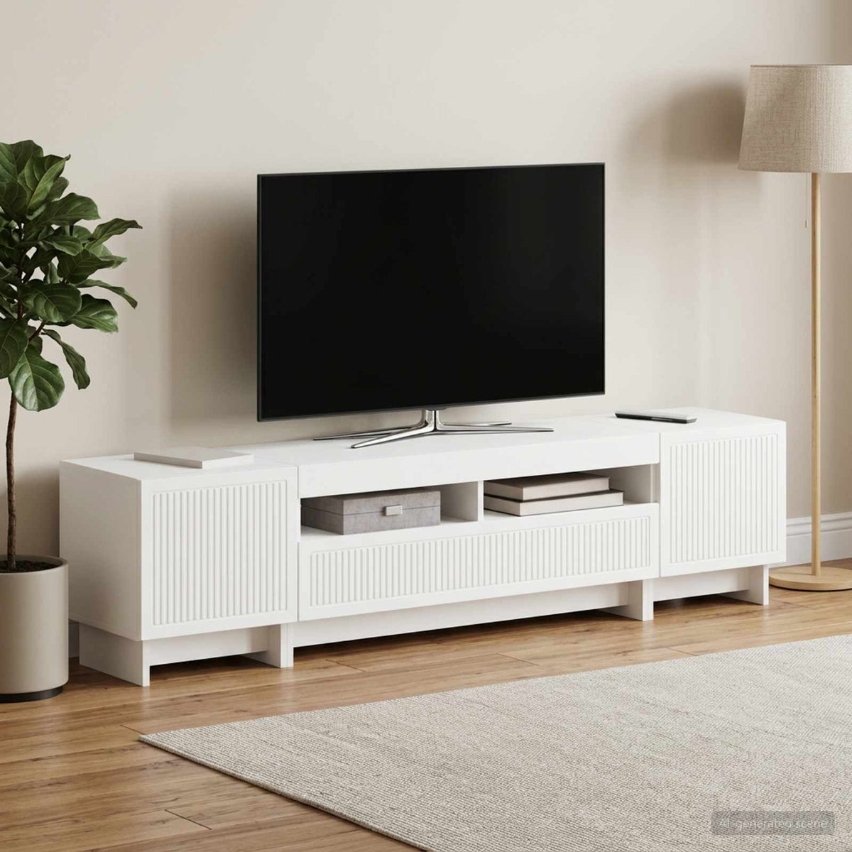 5 Piece LED TV Cabinet White Engineered Wood