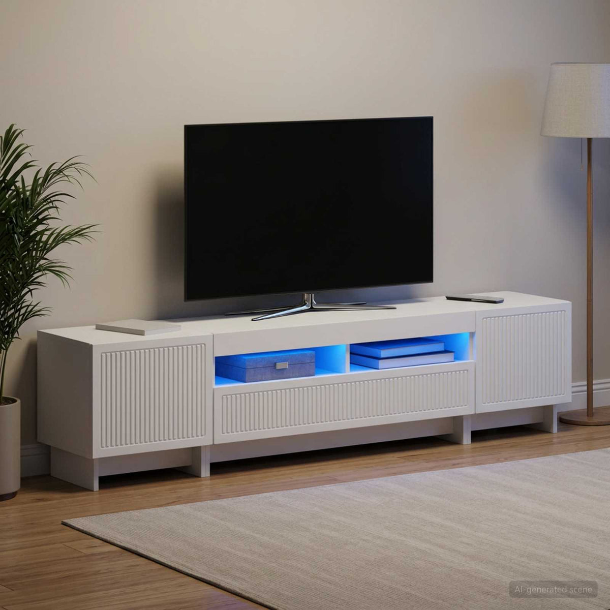 5 Piece LED TV Cabinet White Engineered Wood