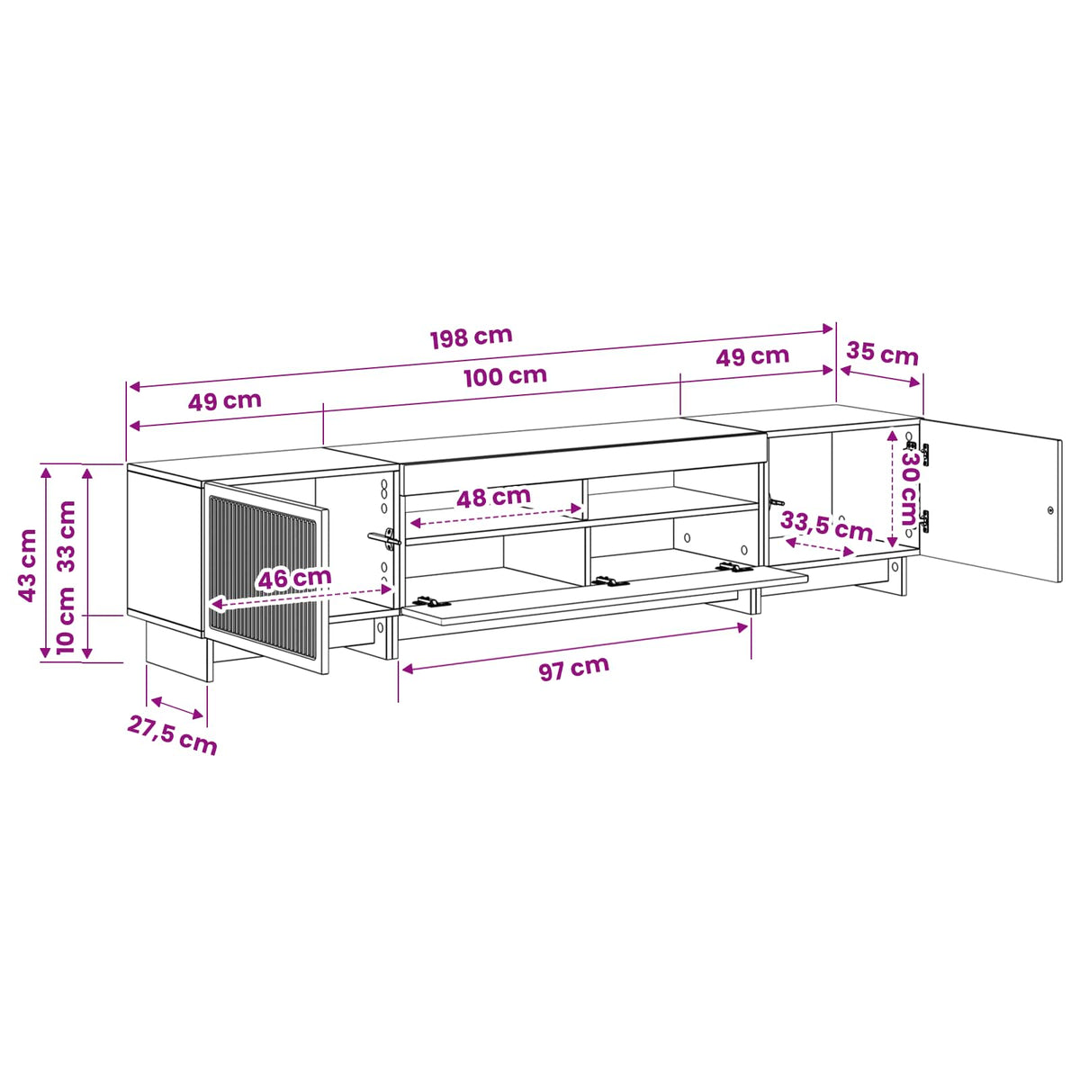5 Piece LED TV Cabinet White Engineered Wood
