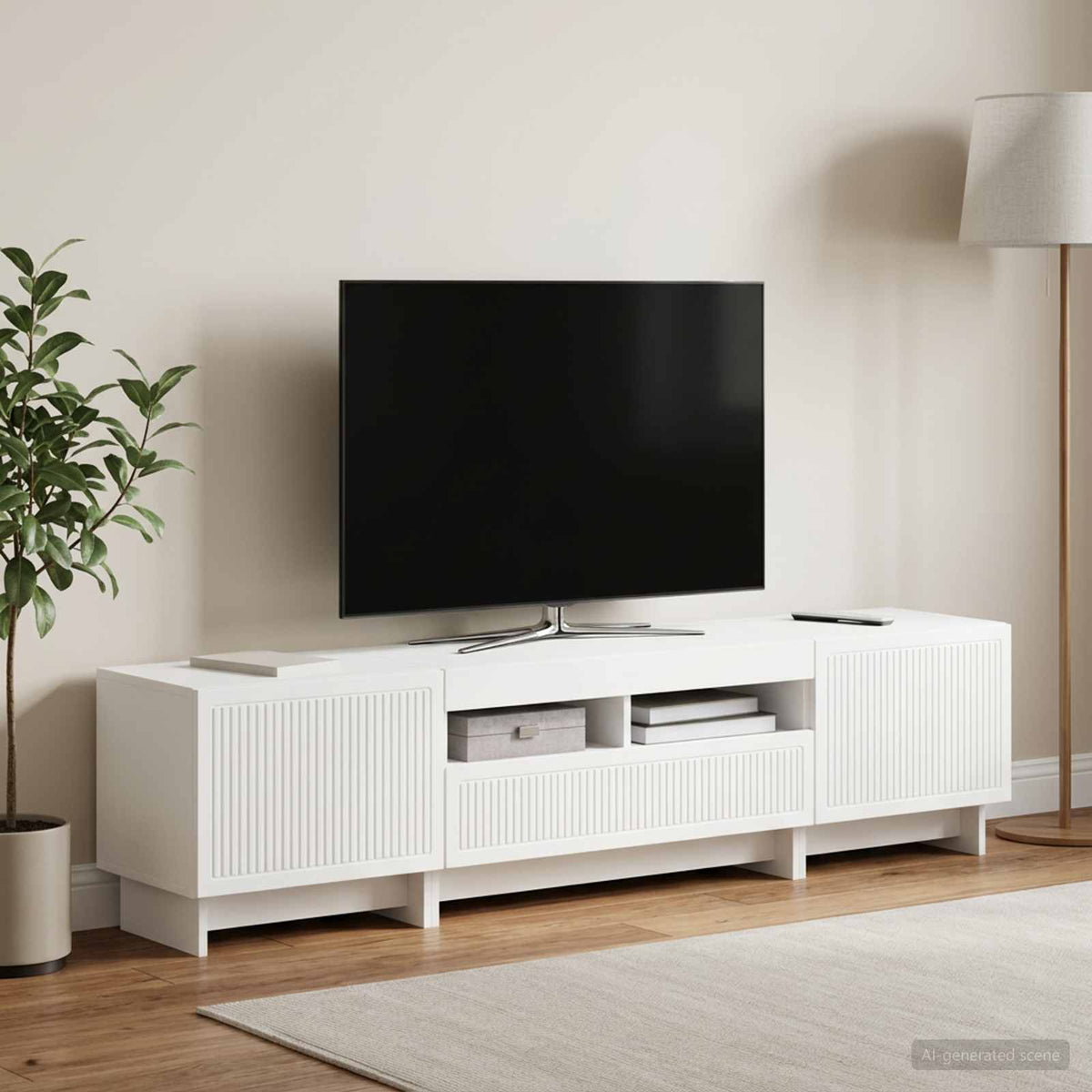 5 Piece LED TV Cabinet White Engineered Wood