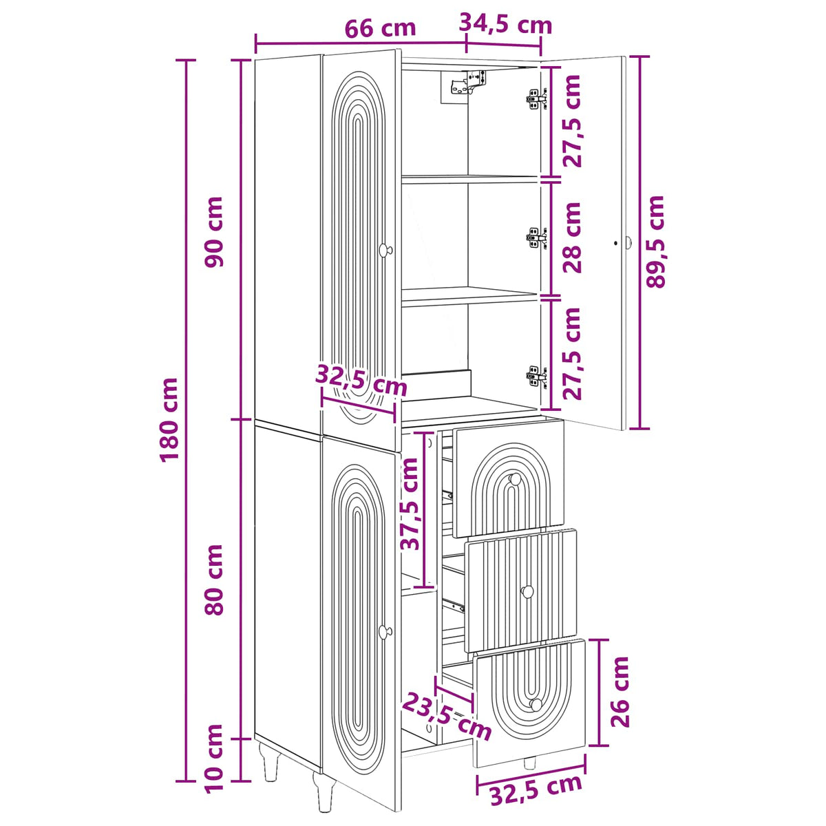 Cabinet Set 2 pcs White 66 x 34.5 x 90 cm Engineered Wood