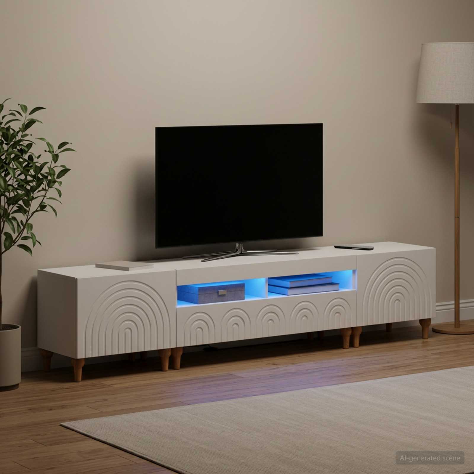 3 Piece LED TV Cabinet White Engineered Wood