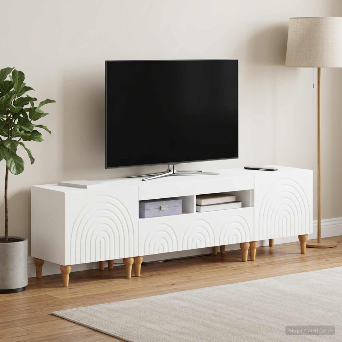 3 Piece LED TV Cabinet White Engineered Wood
