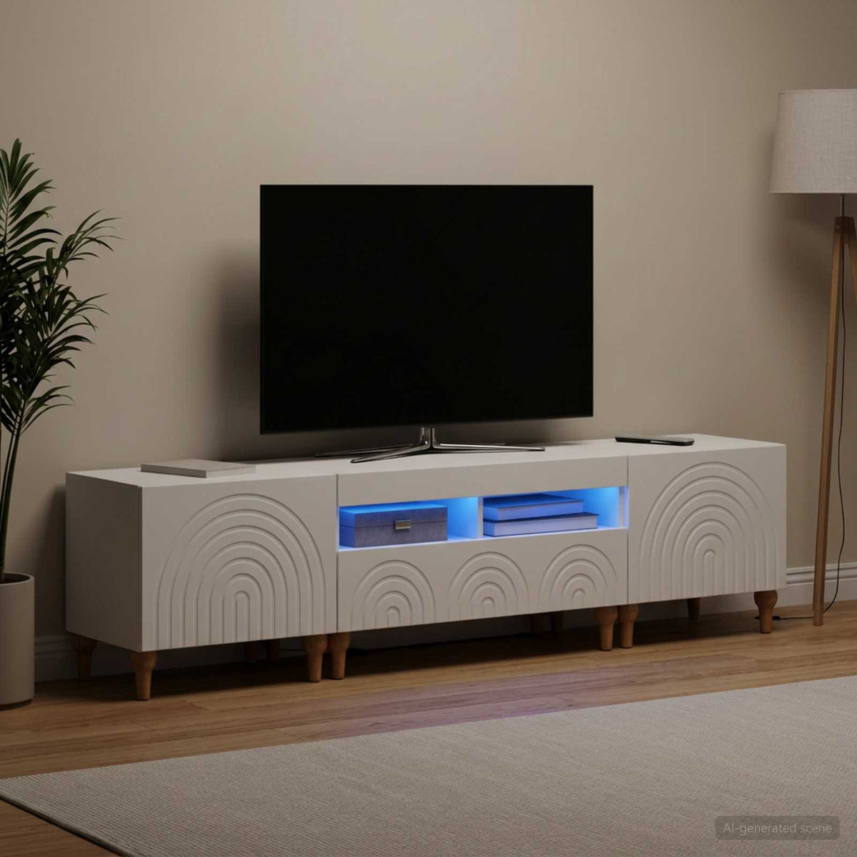 3 Piece LED TV Cabinet White Engineered Wood