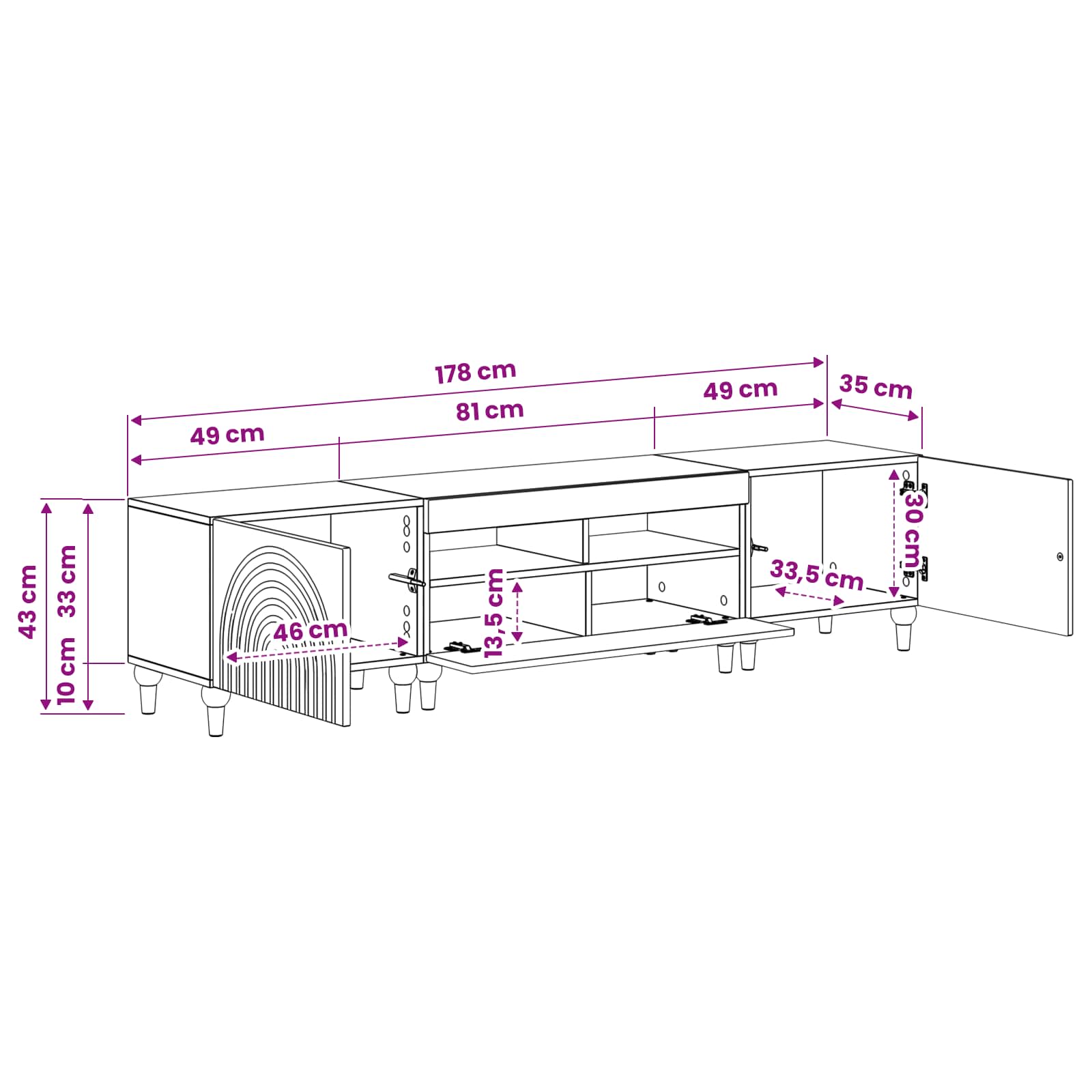 3 Piece LED TV Cabinet White Engineered Wood