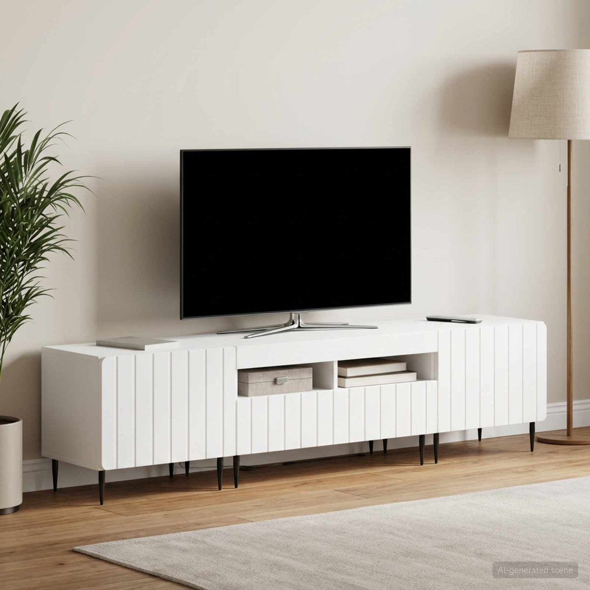 5 Piece LED TV Cabinet White Engineered Wood