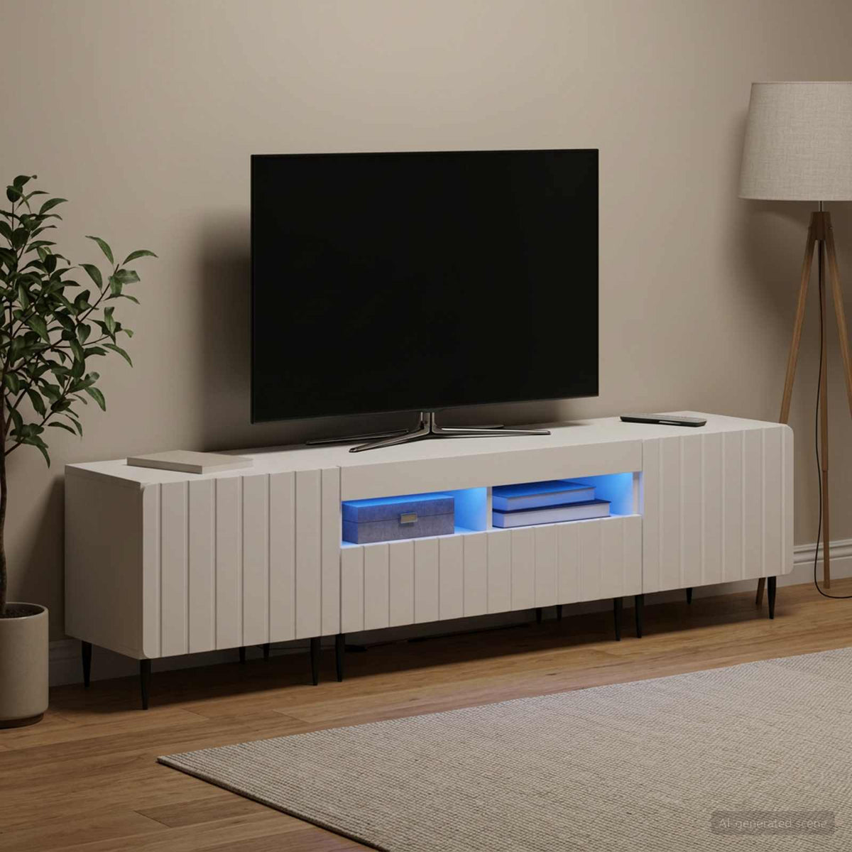 5 Piece LED TV Cabinet White Engineered Wood