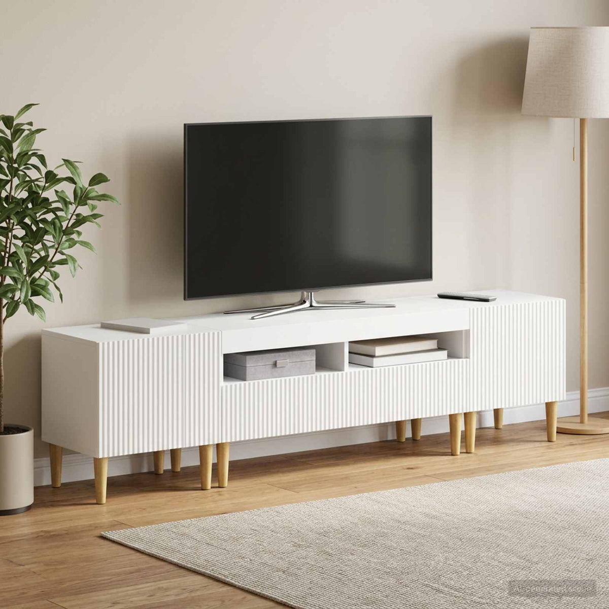 5 Piece LED TV Cabinet White Engineered Wood