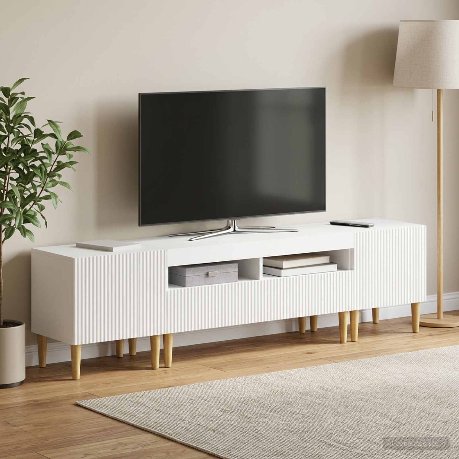 5 Piece LED TV Cabinet White Engineered Wood