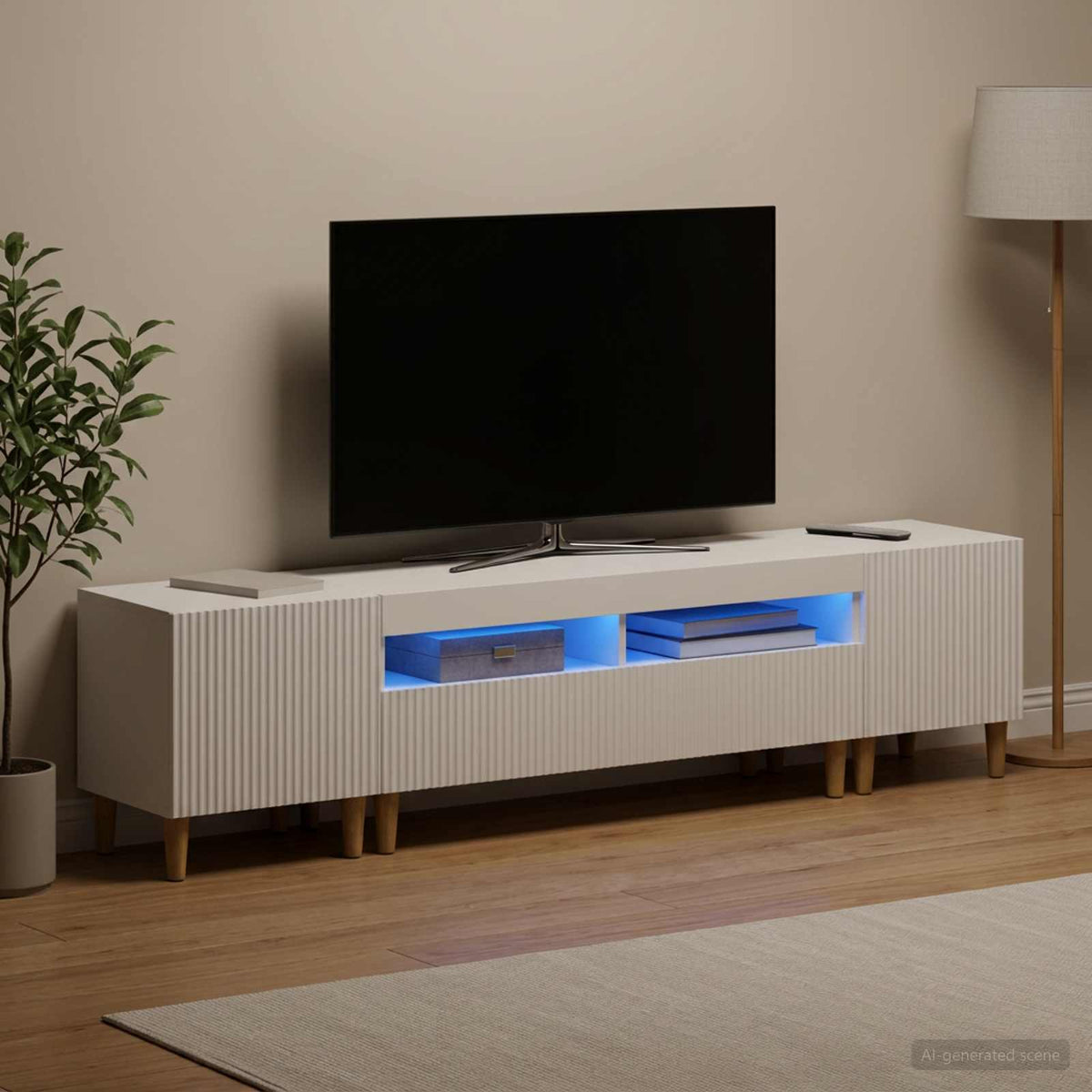 5 Piece LED TV Cabinet White Engineered Wood