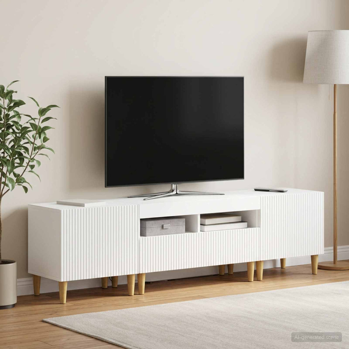 5 Piece LED TV Cabinet White Engineered Wood