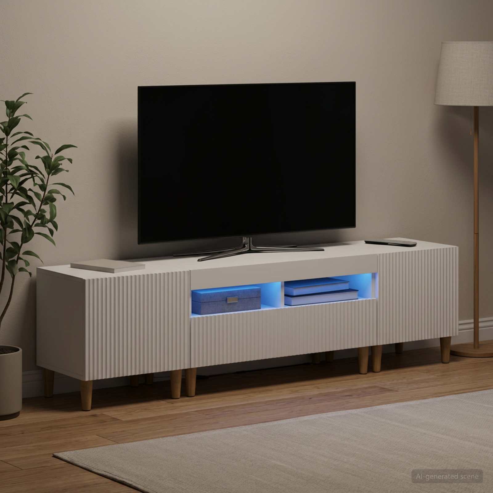 5 Piece LED TV Cabinet White Engineered Wood