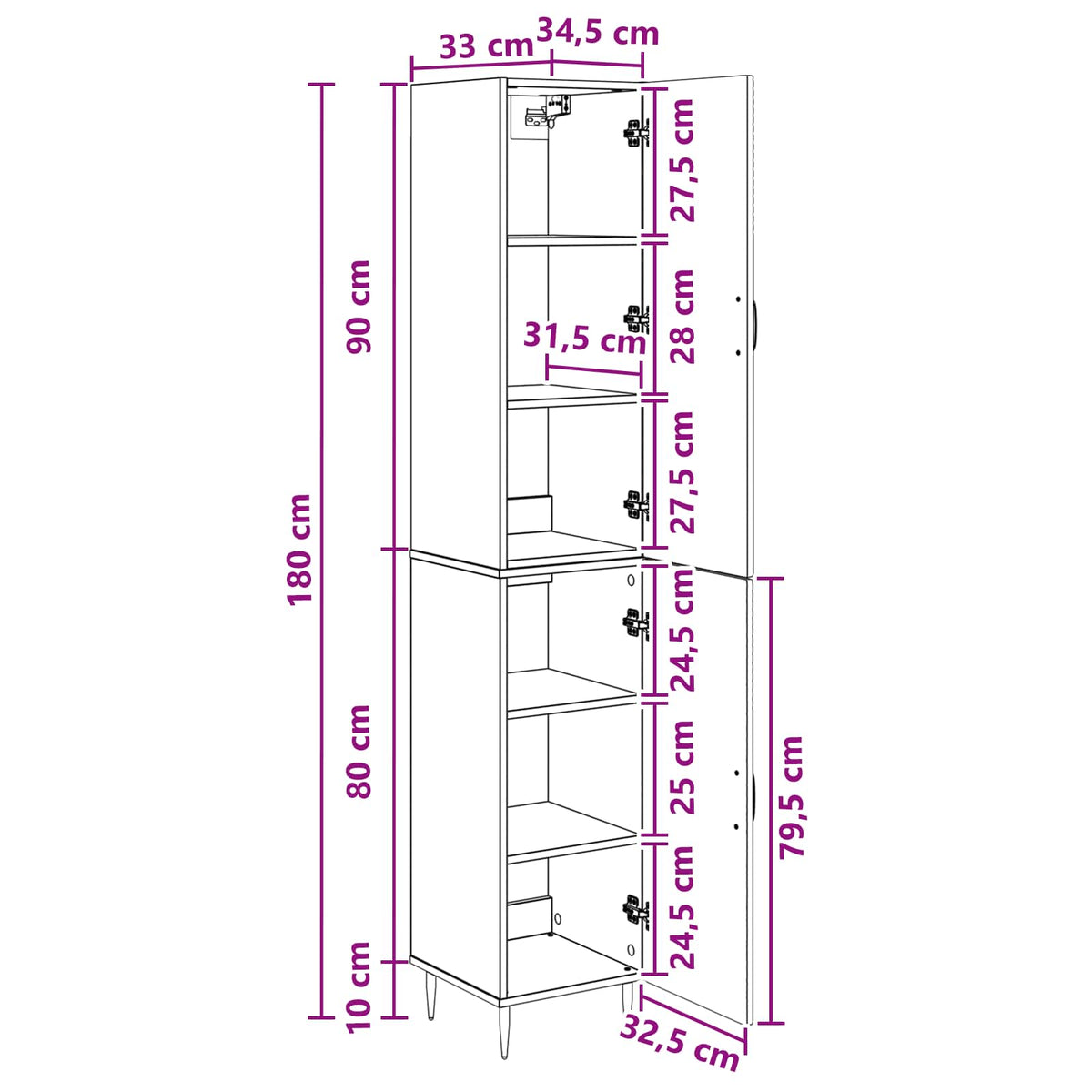 Cabinet Set 2 pcs White 33 x 34.5 x 89.5 cm Engineered Wood