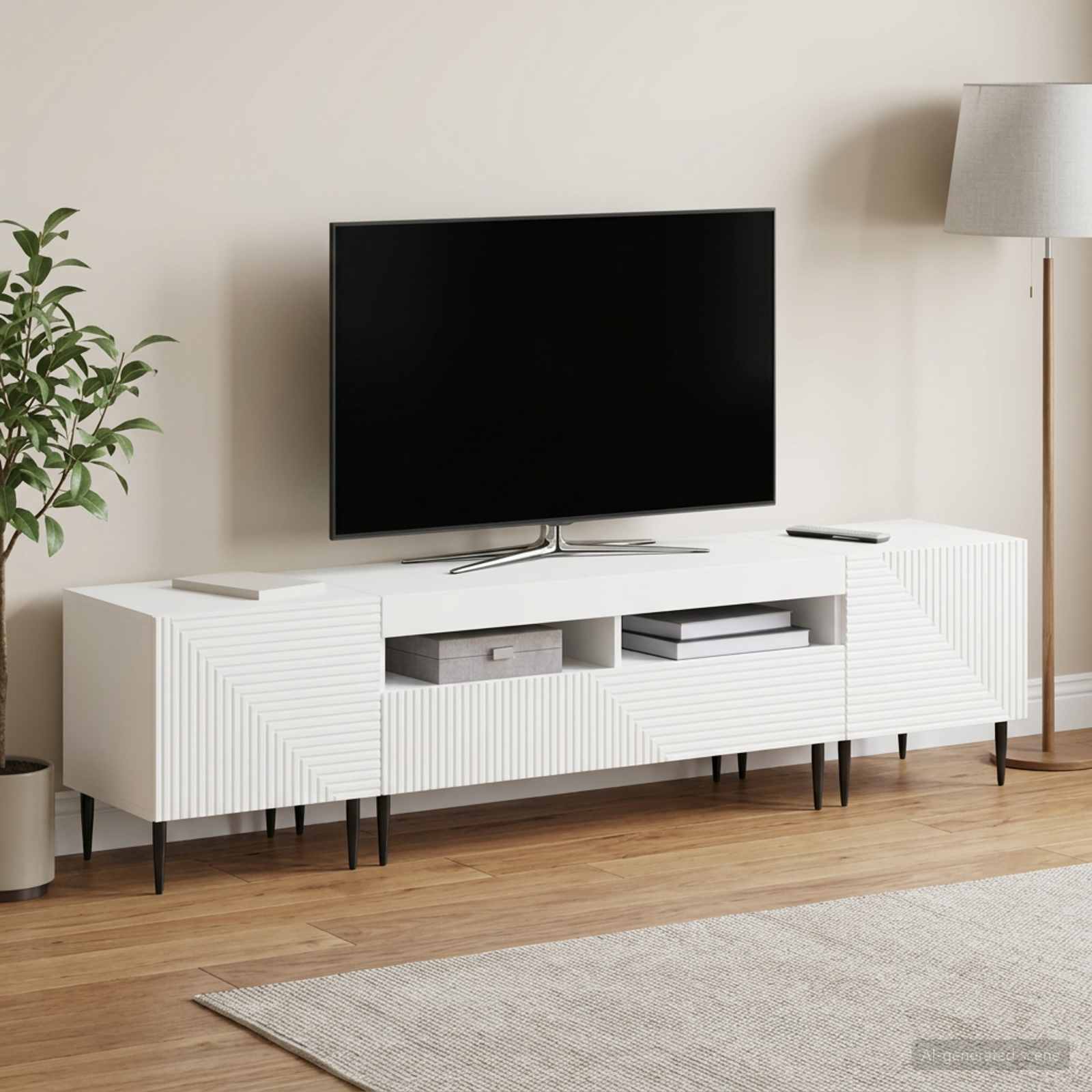 3 Piece LED TV Cabinet White Engineered Wood