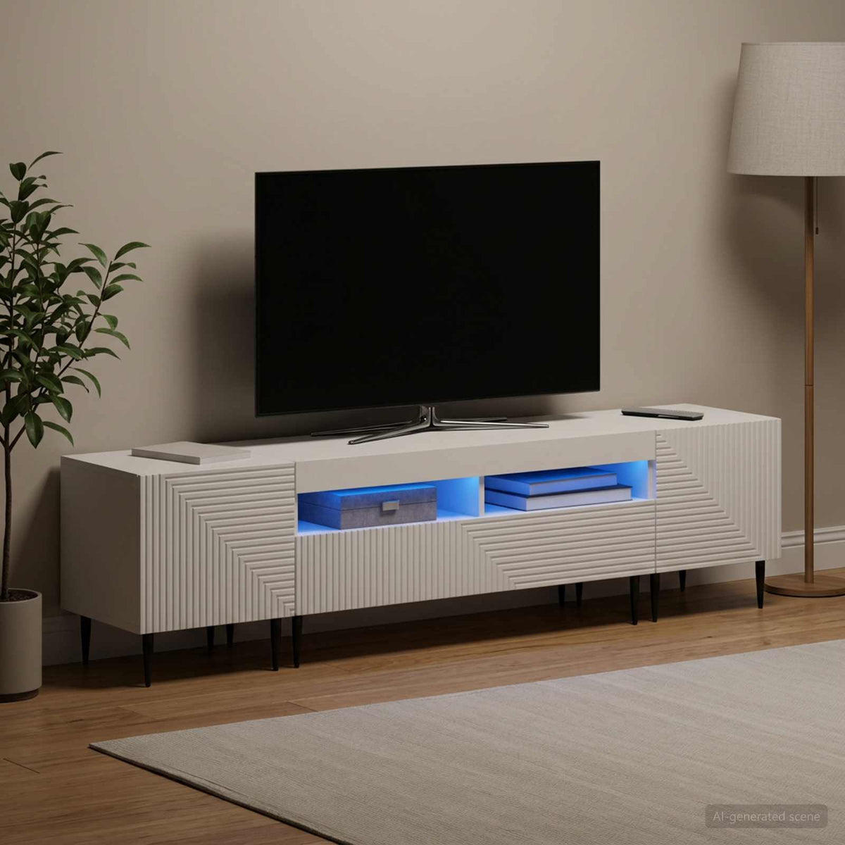 3 Piece LED TV Cabinet White Engineered Wood