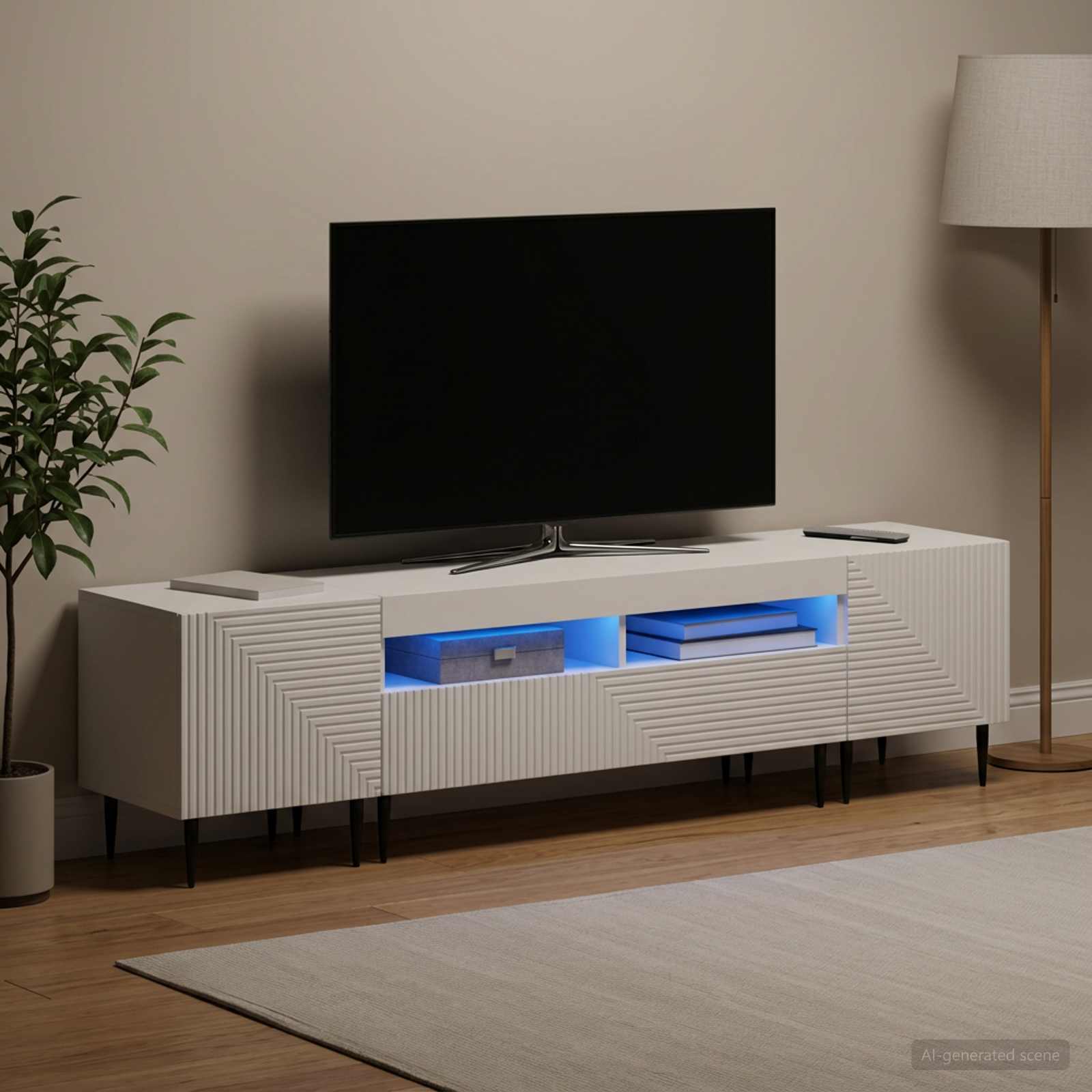 3 Piece LED TV Cabinet White Engineered Wood