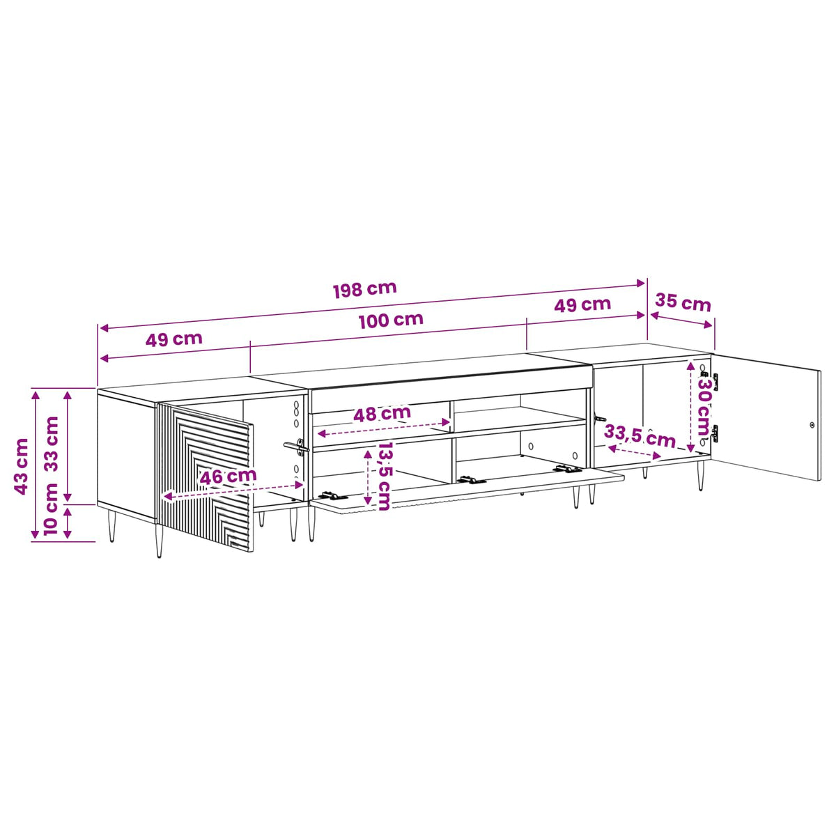 3 Piece LED TV Cabinet White Engineered Wood