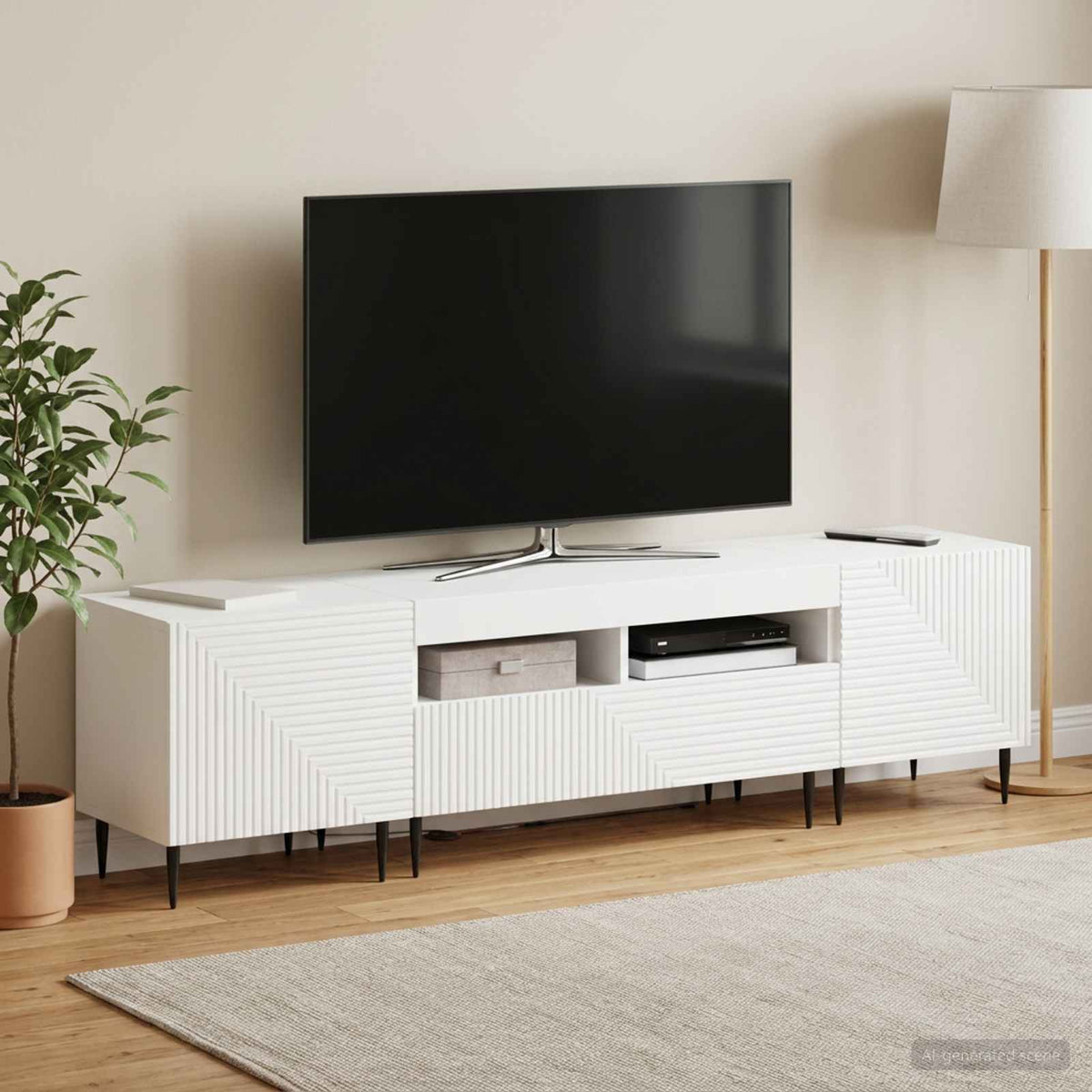 3 Piece LED TV Cabinet White Engineered Wood