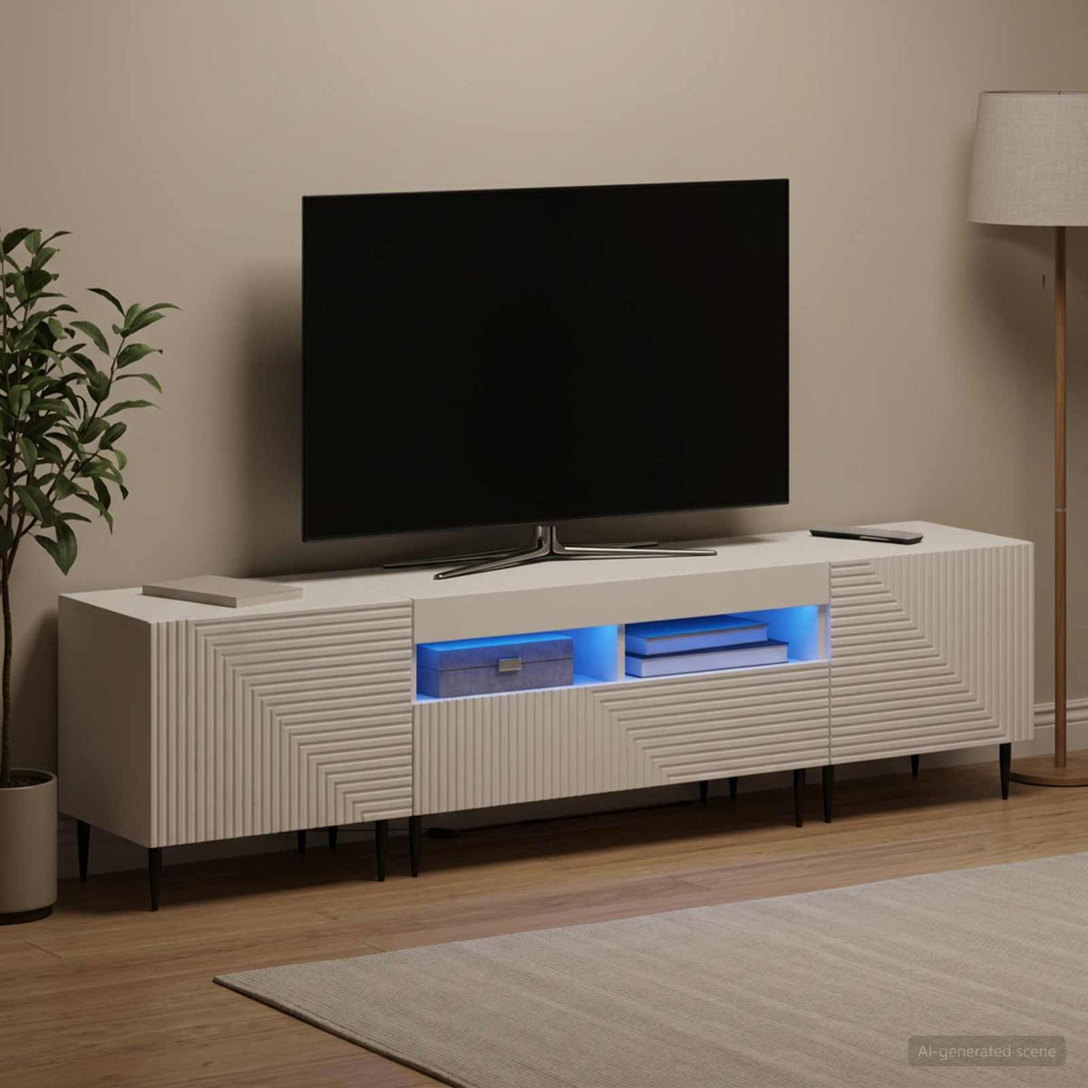 3 Piece LED TV Cabinet White Engineered Wood