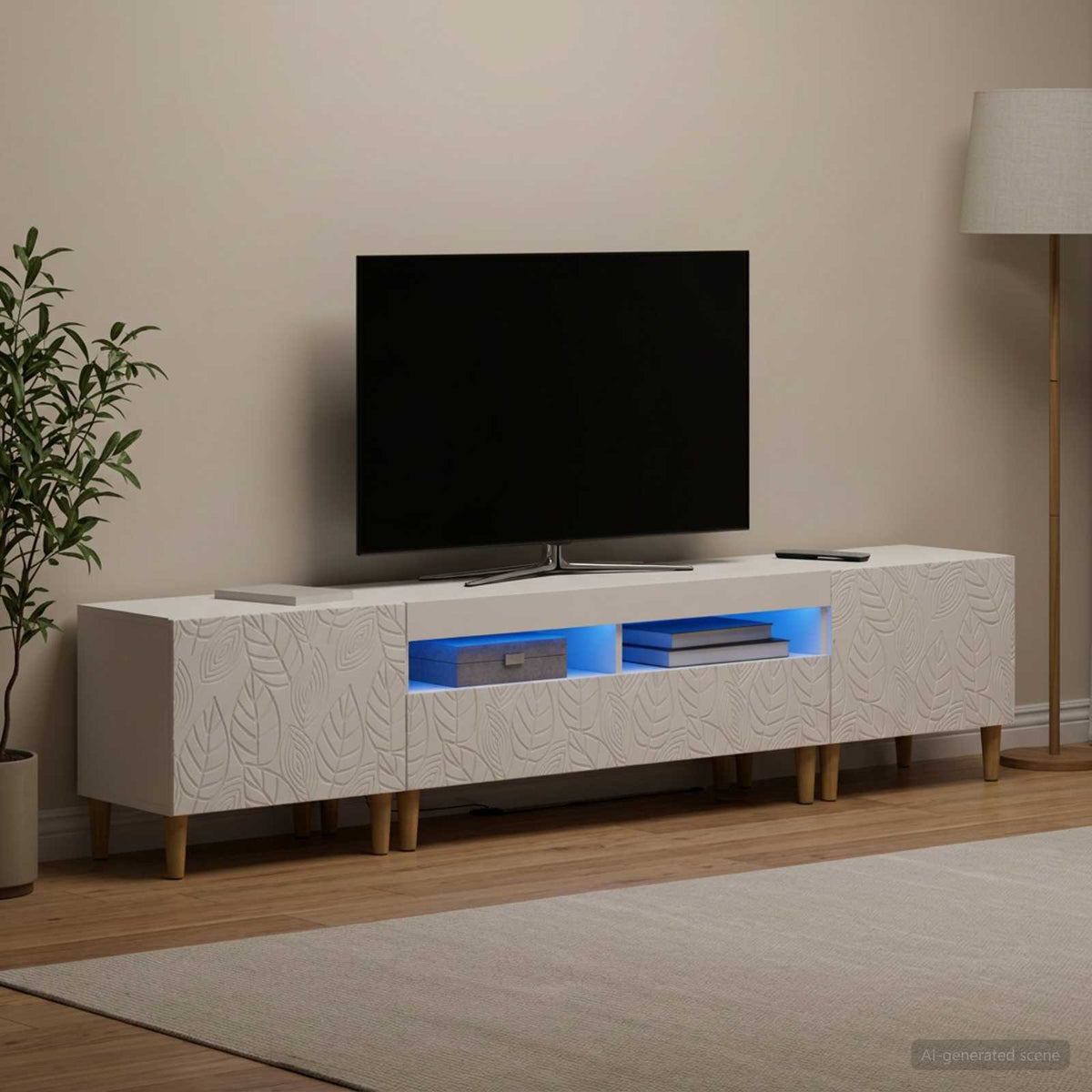5 Piece LED TV Cabinet White Engineered Wood