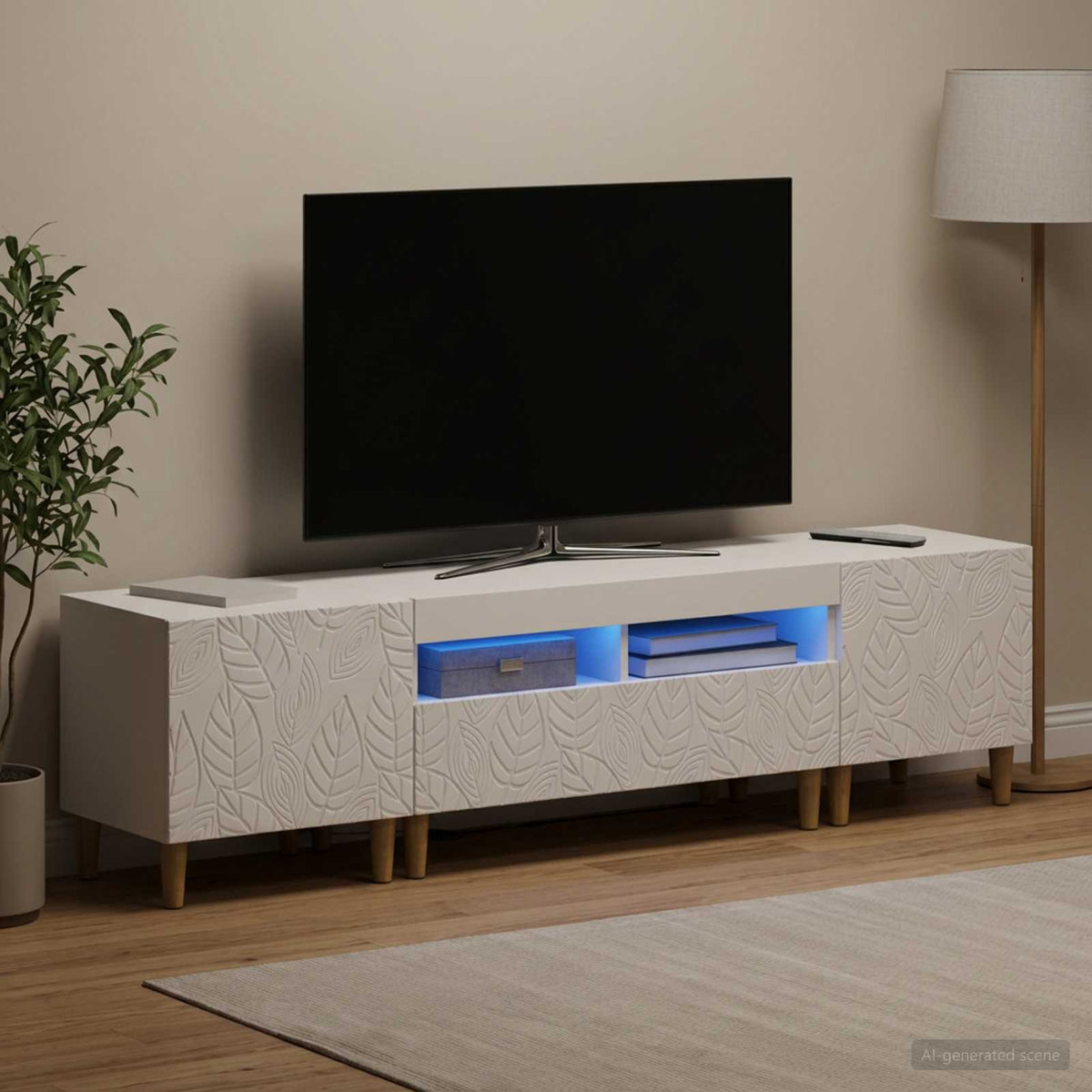 5 Piece LED TV Cabinet White Engineered Wood