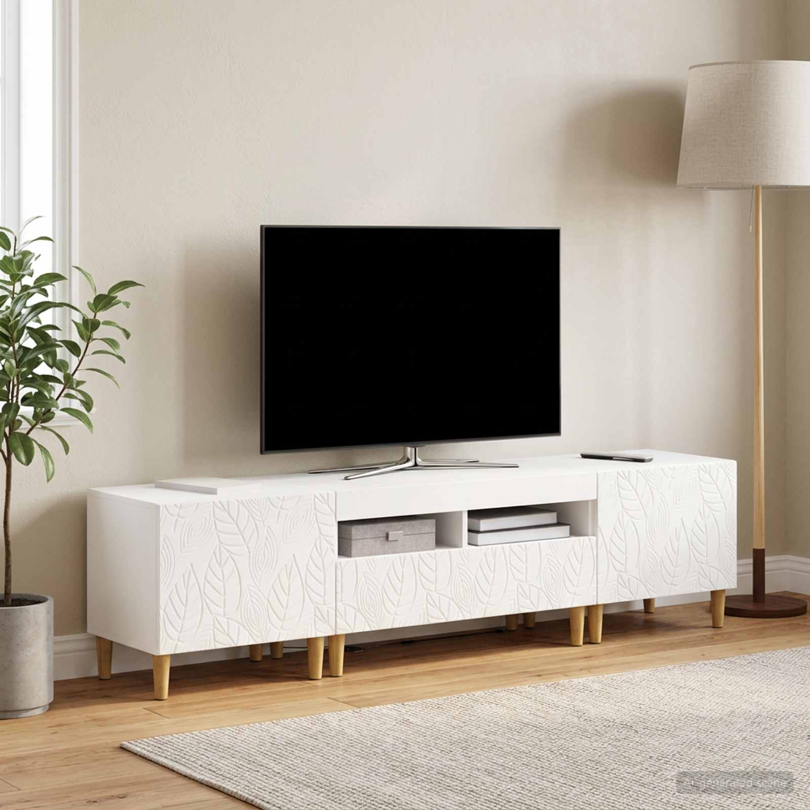 5 Piece LED TV Cabinet White Engineered Wood