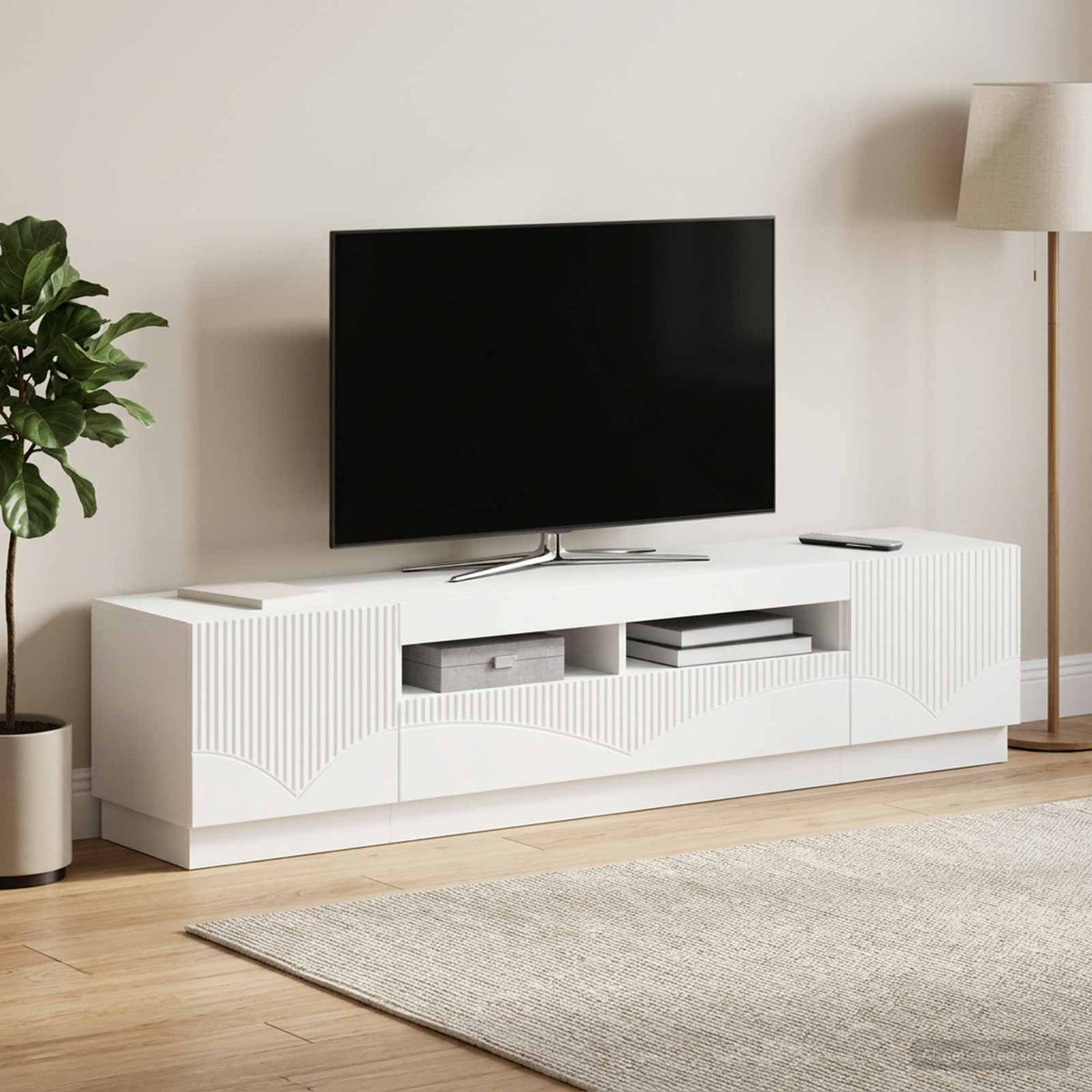 5 Piece LED TV Cabinet White Engineered Wood
