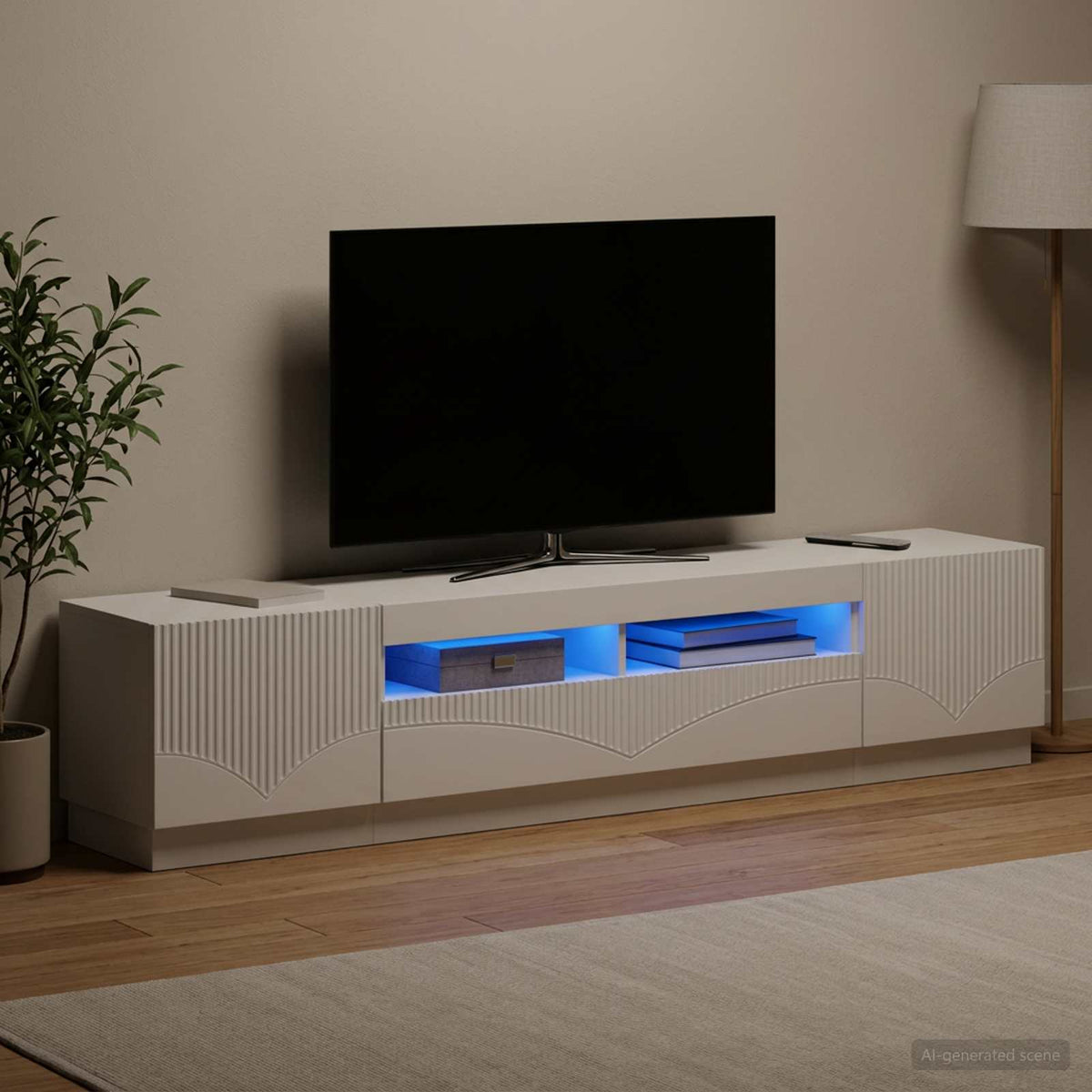 5 Piece LED TV Cabinet White Engineered Wood